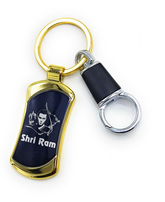 Jdp Novelty Premium Quality Metal Keychain of Lord Shree Ram Black Gold Colour Key Chain