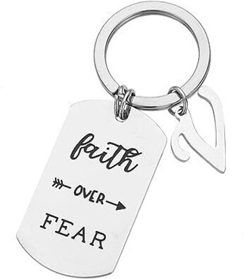 Artisans Crafted Faith Over Fear Keychain with Initial V Key Chain