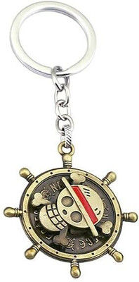 Trunkin One Piece Anima Manga Ship Steering Wheel Spinning Rotating Golden Keychain Key Chain