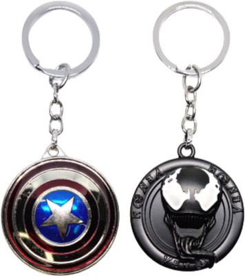 BIPS ENTERPRISES Marvel Captain America Shield And Venom Rotating Combo Keychain Keyring Metal Key Chain