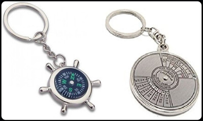 gtrp Trendy-Compass Keychain and 50 Yrs Calender Metal Keychain keyring Key Chain