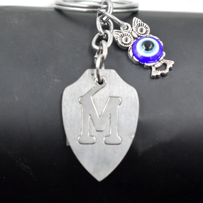 AFH Alphabet Initial Letter M Feng Shui Owl symbol Charm Keychain Luck, Prosperity Key Chain
