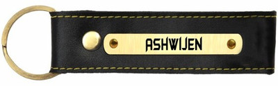 SY Gifts Ashwijen Name Black Leather Keychain Key Chain