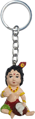 BLESSINGS PVC Sitting Makhan Krishna Red Key Chain