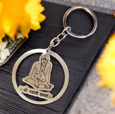 HappierYou Shri Swami Samarth Religious Spiritual Metal Keychain, Silver Finish Key Chain