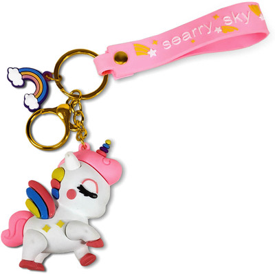 Adhvik Collectible Famous Cartoon Anime Unicorn 3d Rubber Silicon Keychain Long Ribbon Key Chain