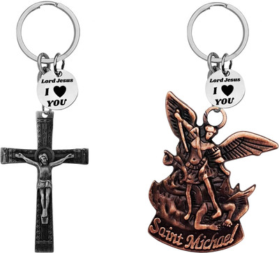 The Men Gift Jesus cross & Saint Michael Archangel Keychains ShivkeyCom667-647 Key Chain