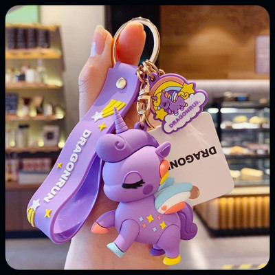 gtrp Keychain-Cartoon Fairy Tale Rainbow Horse Ladies Cute Car Bag Pe Key Chain