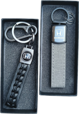 JNV Brown And Grey Leather Keychain Compatible With HONDA Cars Key Chain