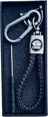 JNV Handwoven Leather Thread Keychain Compatible With Tata Car (Black) Key Chain