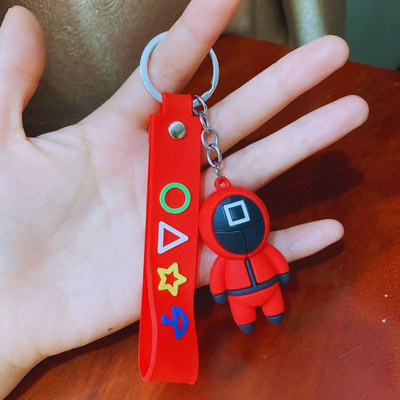 ZQE 3D Squid Game Keychain Character Rubber Silicone Anime Key Ring (1 pc) Key Chain
