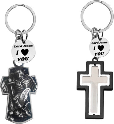 M Men Style Saint Michael & Rotational Cross Christian Religious Keychain SkeyCom652-676 Key Chain
