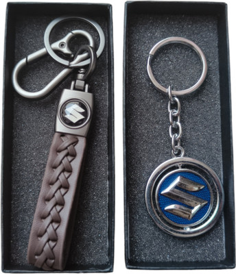 JNV Combo Of Leather And Metal Keychain Compatible With SUZUKI Cars ( Pack Of 2 ) Key Chain