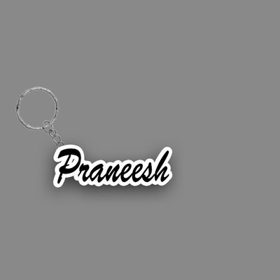 SY Gifts SYG Praneesh Name Keychain White And Black Key Chain