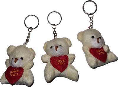 FRONTEX Cute Teddy Toy With Holding Heart Shape and I Love You Written in it | Pack of 3 Key Chain
