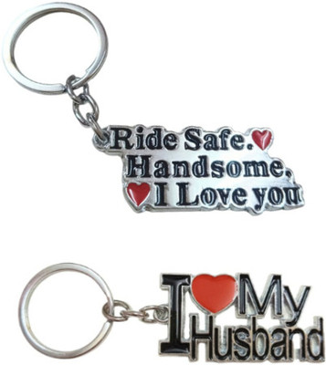 PEARLISH Ride Safe and I love husband Solid Metal keychain Combo Key Chain
