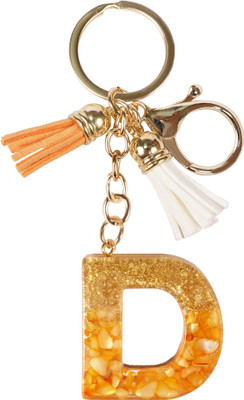 CRAFT STUDIO Yellow & Gold Resin Alphabet D Initial letter keychain for Boys & Girls Key Chain