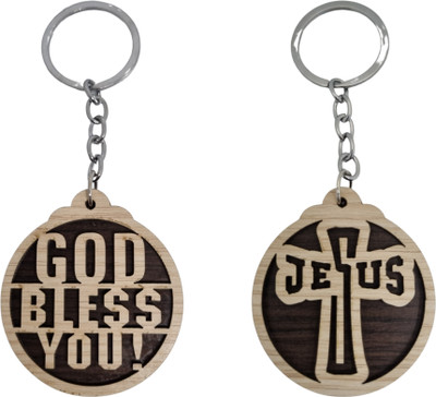 BLESSINGS Set Of 2 Jesus Wooden D Key Chain