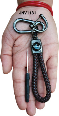 JNV Handwoven Leather Thread Keychain Compatible With Jaguar Car (Brown) Key Chain