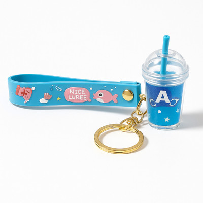 Anii style C01 Cute Blue Keychain with Cup Charm and Wrist Strap Key Chain