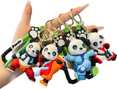 Elecart 4Pcs Kung Fu Panda Keychain - 3D Soft PVC Silicone Rubber Cartoon Keychains Key Chain