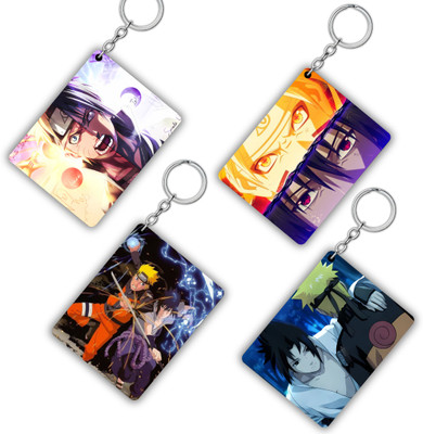 GROOFIEZ Premium Pack of 4 NARUTO SASUKE Anime Printed Keychain For Bike, Scooty, Car Key Chain
