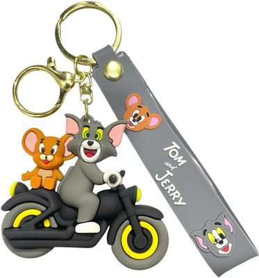 HappierYou Tom and Jerry Motorcycle Keychain with Decorative Tag Key Chain