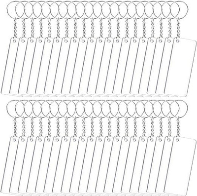 Feeling Well Rectangle Acrylic Keychain Blanks Set Clear (3 x 7cm) Key Rings 60pcs Key Chain
