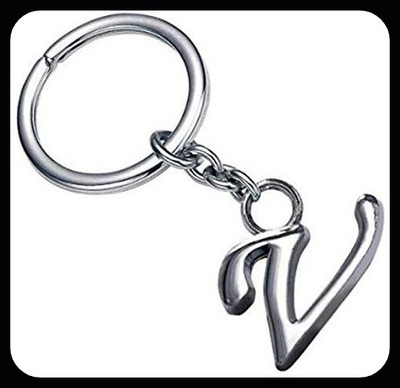 gtrp Trendy-Alphabet Letter V Metal Keychain Keyring Silver V letter Key Chain