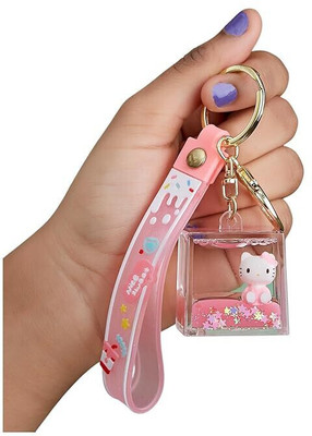 CherryBox Water Glitter Keychain,Cute Floating Liquid Filled Keychain with Plushie Strap Key Chain