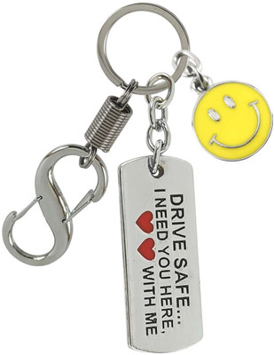 SHOKY LOOKS Metal Drive Safe Message With Metal Smiley Locking Hook High Quality Key Chain