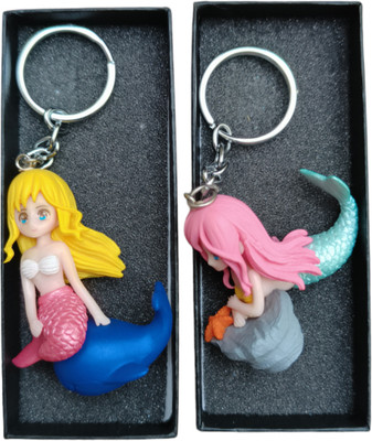 MYV Combo Of Cute Jalpari Sitting On Dolphin | Sitting On Stone | (Pack Of 2) Key Chain