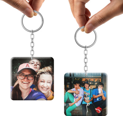 Drippy Prints Pack of 2 Square Photo Printed Keychain Combo | Gift for men and women Key Chain