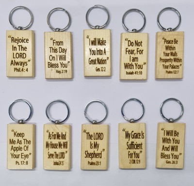 BLESSINGS Set Of 10 Wooden Christianity B Key Chain