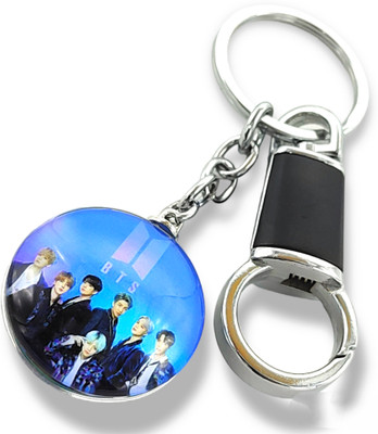 Jdp Novelty BTS Korean Music Band Glass Keychain with Hook Key Chain
