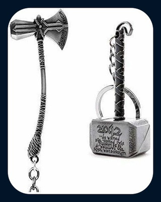 GIKH Marvel Avengers Infinity War Thor Axe & Hammer Silver Metal(Pack of 2)-Keychain Key Chain