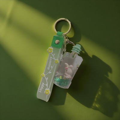 Meraki ind Cute Bunny Gliter Pouch Keychain Transprent Liquid KeyRing with Floating Sparkle Key Chain