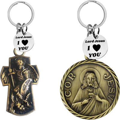 M Men Style Saint Michael and Jesus Keychain | Religious Protection for Men SkeyCom651-624 Key Chain