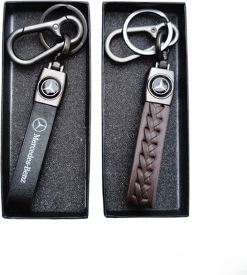 MYV Black And Brown Leather Keychain Compatible With MERCEDES Car ) Key Chain