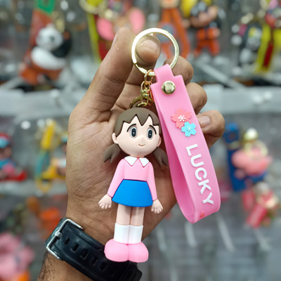 Classic Quirk Cute Anime Doremon Shizuka Silicone 3D Adorable Keychain with Charm Hook Keyring Key Chain