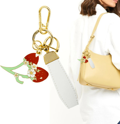 gustave Strawberry Charm Keychain with Clasp and Leather Grip Key Chain