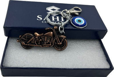 Sahib Collection Sports Bike Copper With Evil Eye & Hook Metal Keychain - Pack-1 Key Chain