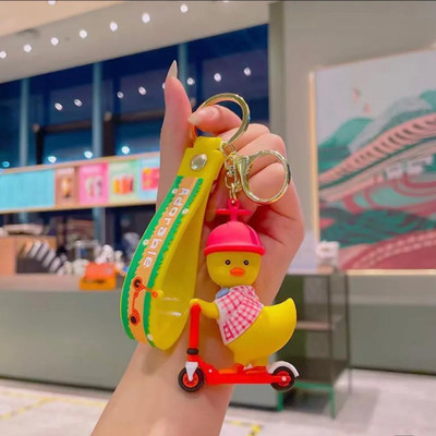 Mubco Cute Scooter Duckling 3D Keychain | Strap Charm & Hook | Cartoon Model Toy Gift Key Chain