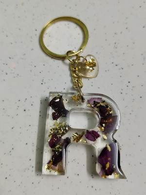 SnipNclip Crafts R alphabet resin Keychain with real rose petals preserved and heart Key Chain