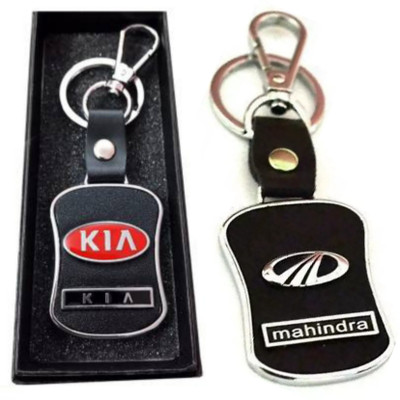 Jainsburys Combo of Kia & Mahindra Logo Leather Hook Keychain & Best Quality Keychain Key Chain