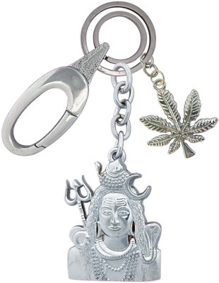 SHOKY LOOKS Double Sided Lord Shiv Ji With Silver Leaf Locking Lock Key Chain