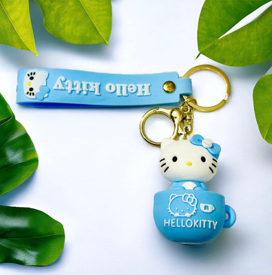 BBG NEW_3D Bike keychain Hello kitty in cup shape with strap charm keychain Key Chain