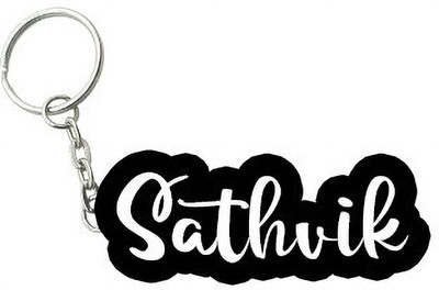 SY Gifts Sathvik Black White Name Keychain Key Chain