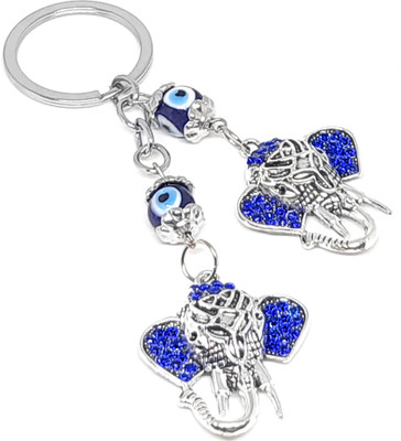 HiyaaV Turkish Evil Eye Elephant Head Keychain For Bike Car Men Women Protective Metal Key Chain