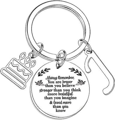 Artisans Crafted Birthday Keychain with Letter J & Inspirational Quote Pendant Key Chain